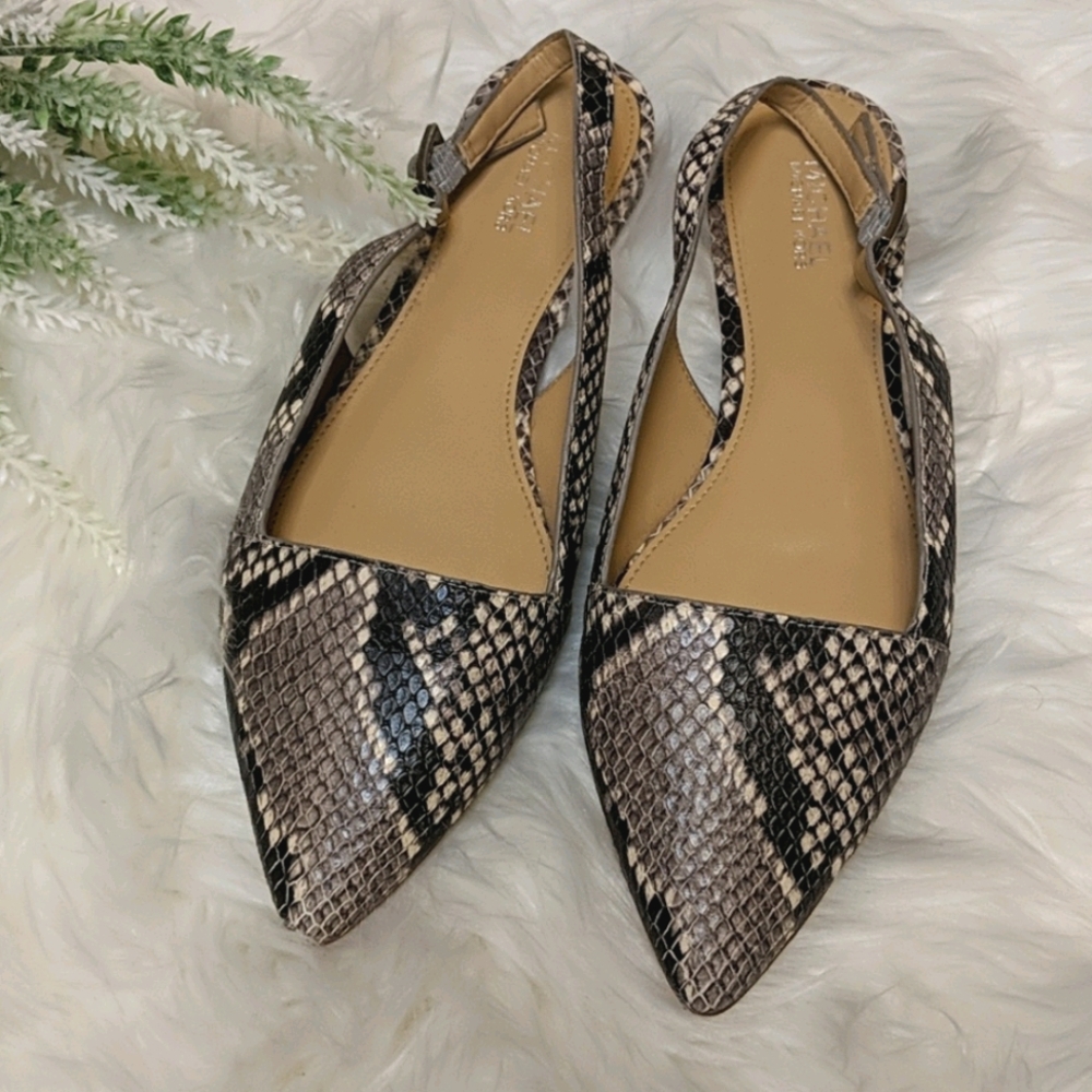 Michael Kors snakeskin pointed toe slingback flats